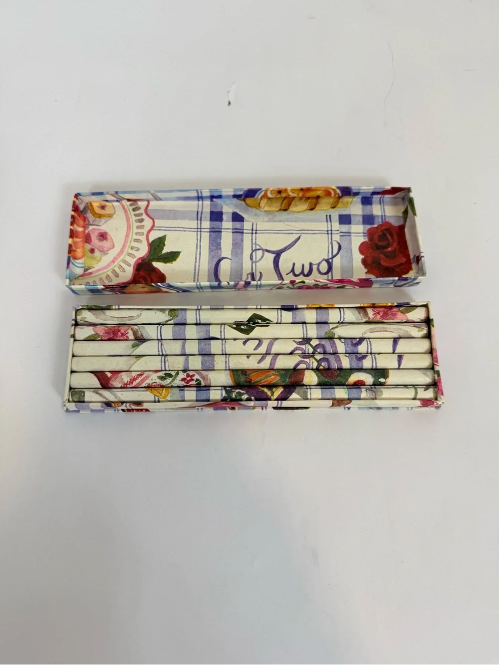 Two's Company Cream Teapot & Fruit VTG Decorative Paper Wrapped Pencils